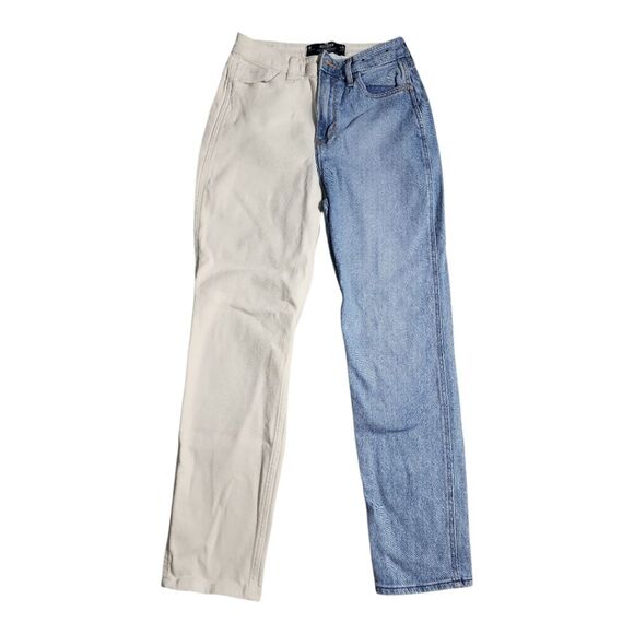 Hollister Ultra High Rise Mom Jeans Two Tone Sz 25 Streetware Retro Unique - Picture 1 of 7